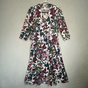 Vintage Lanz 2 Piece Floral Dress Cardigan Topper Sz 11 Made in USA Cottagecore